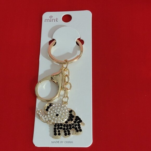 Black White Crystal Elephant Key Ring Bag Charm - Picture 4 of 7